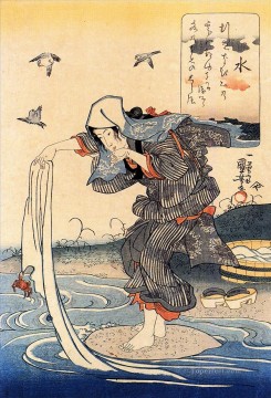 woman doing her laundry in the river Utagawa Kuniyoshi Ukiyo e Oil Paintings